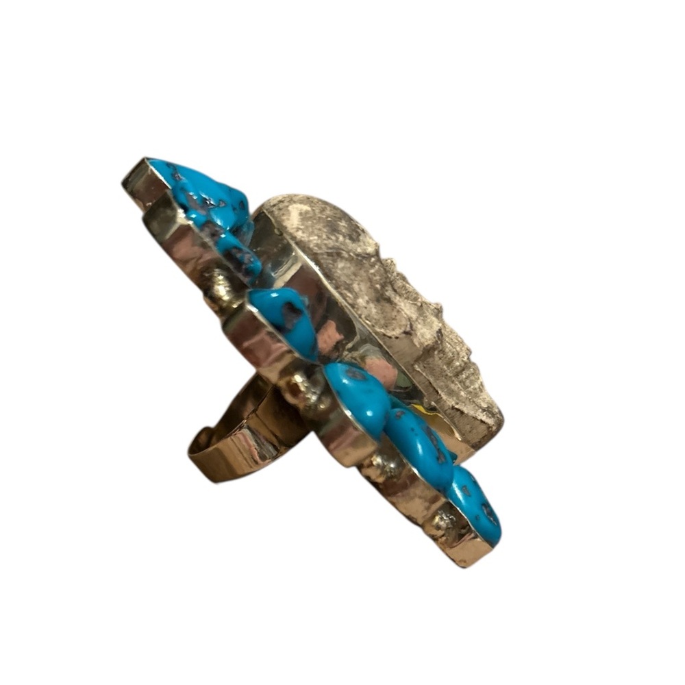Silver, Turquoise & Resin Skull Statement Ring Xxl - Picture 4 of 7